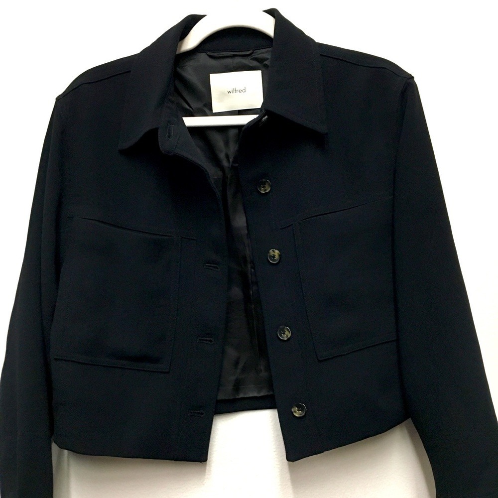 Wilfred Cropped Collared Button Jacket Small Black Minimalist Workwear Chic